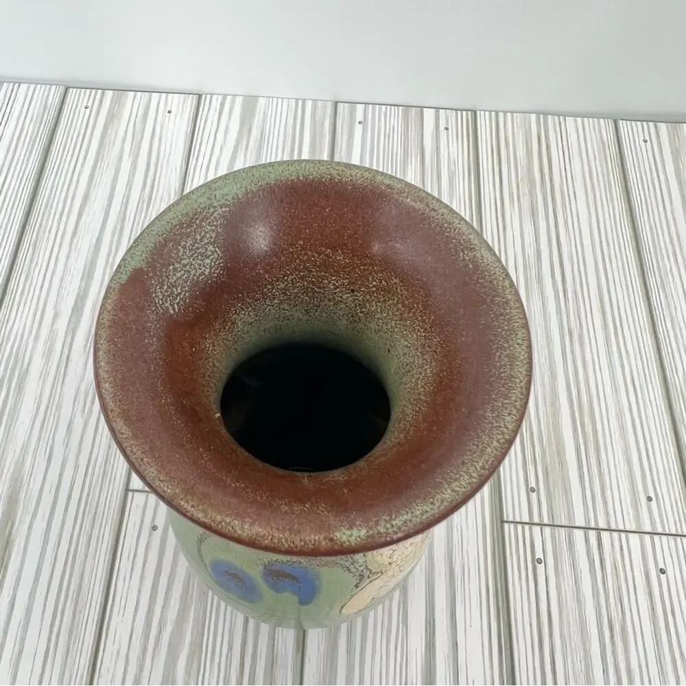 Bud Vase stoneware green brown floral glazed made in Germany